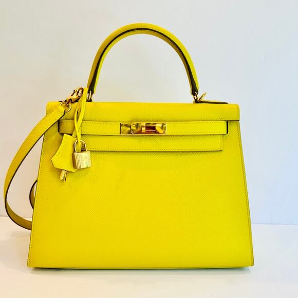 Hermès Kelly 28 Epsom Lime Yellow Handbag Top Handle P 2020 Full Set Pristine - Picture 1 of 16
